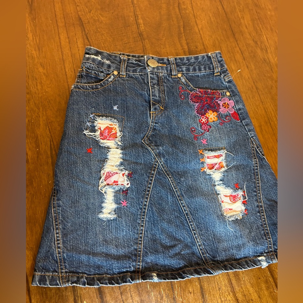 Kids Denim Embroidered Skirt